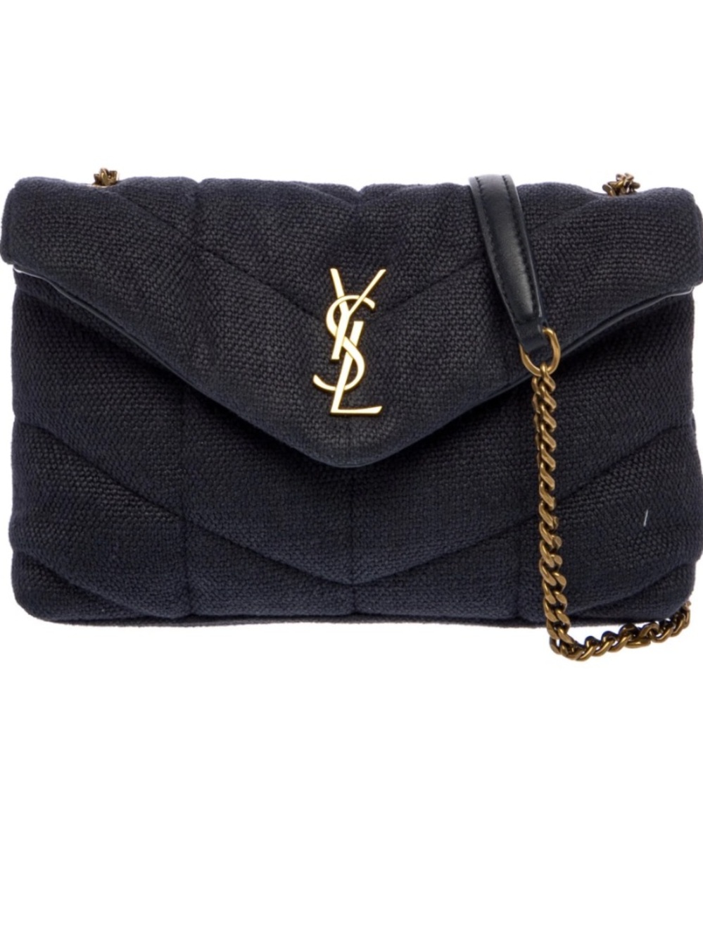 Saint Laurent Navy Quilted Canvas Envelope Shoulder Bag with Gold YSL Chain